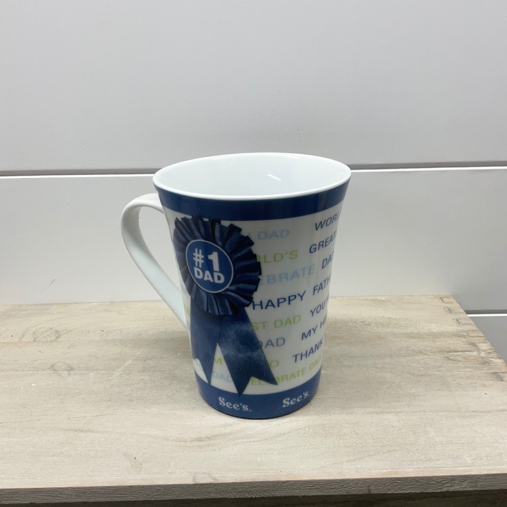 Sees Candies 1 Dad Blue Ribbon Father's Day Ceramic Coffee Mug Tapered Cup